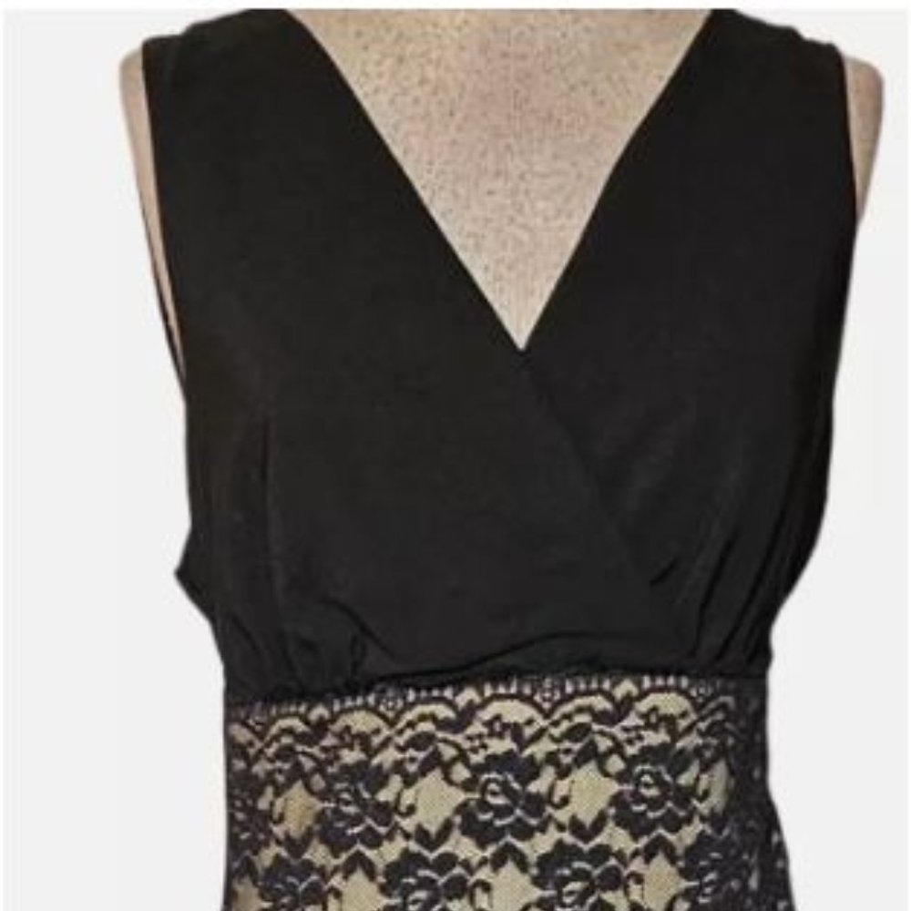 Connected Apparel Black Cocktail Dress, Sleeveless, Sheath Midi, Size 16